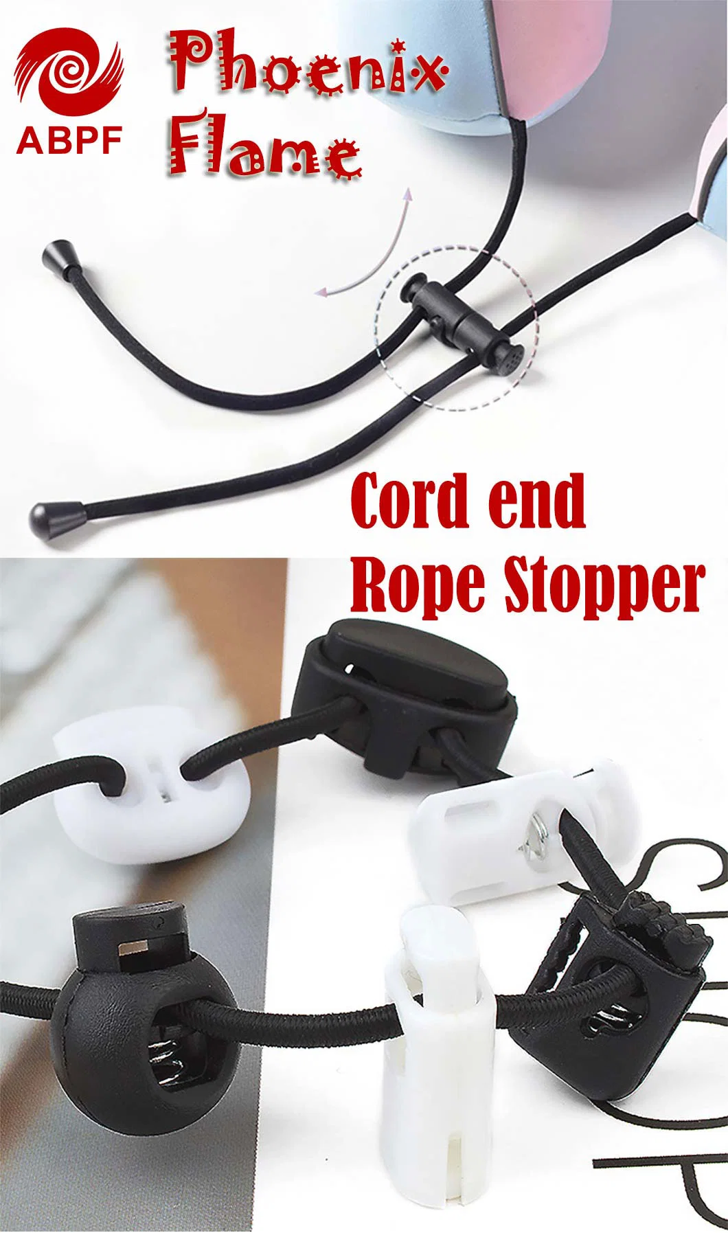 Plastic Black Spring Stoppers Barrel Toggles Elastic Cord Lock Custom Drawstring Toggle Round Cord Lock